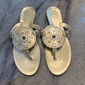 Jack Rogers Gold Sandals with Ornamental Medallions